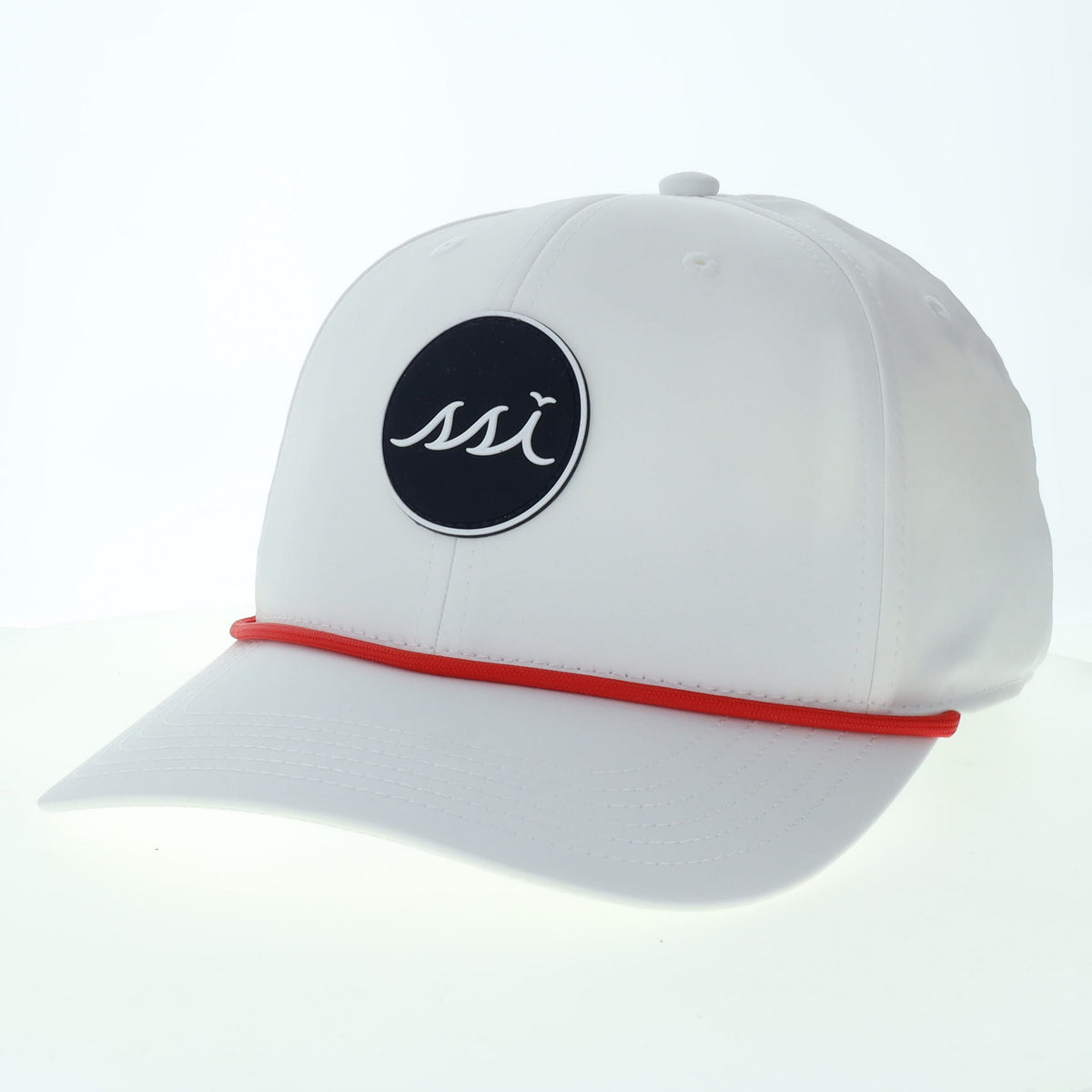 White Hat - Round Navy PVC White Logo with Red Rope - Legacy Back