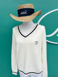 Retro Yacht Club Tennis Sweater with Navy Accent