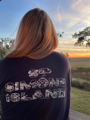 Ellie's Long Sleeve Navy ST SIMONS ISLAND Pocket T