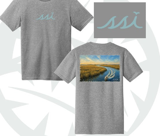 Kids Marsh Boat Gray Frost Short Sleeve T - Light Aqua Center Chest Logo
