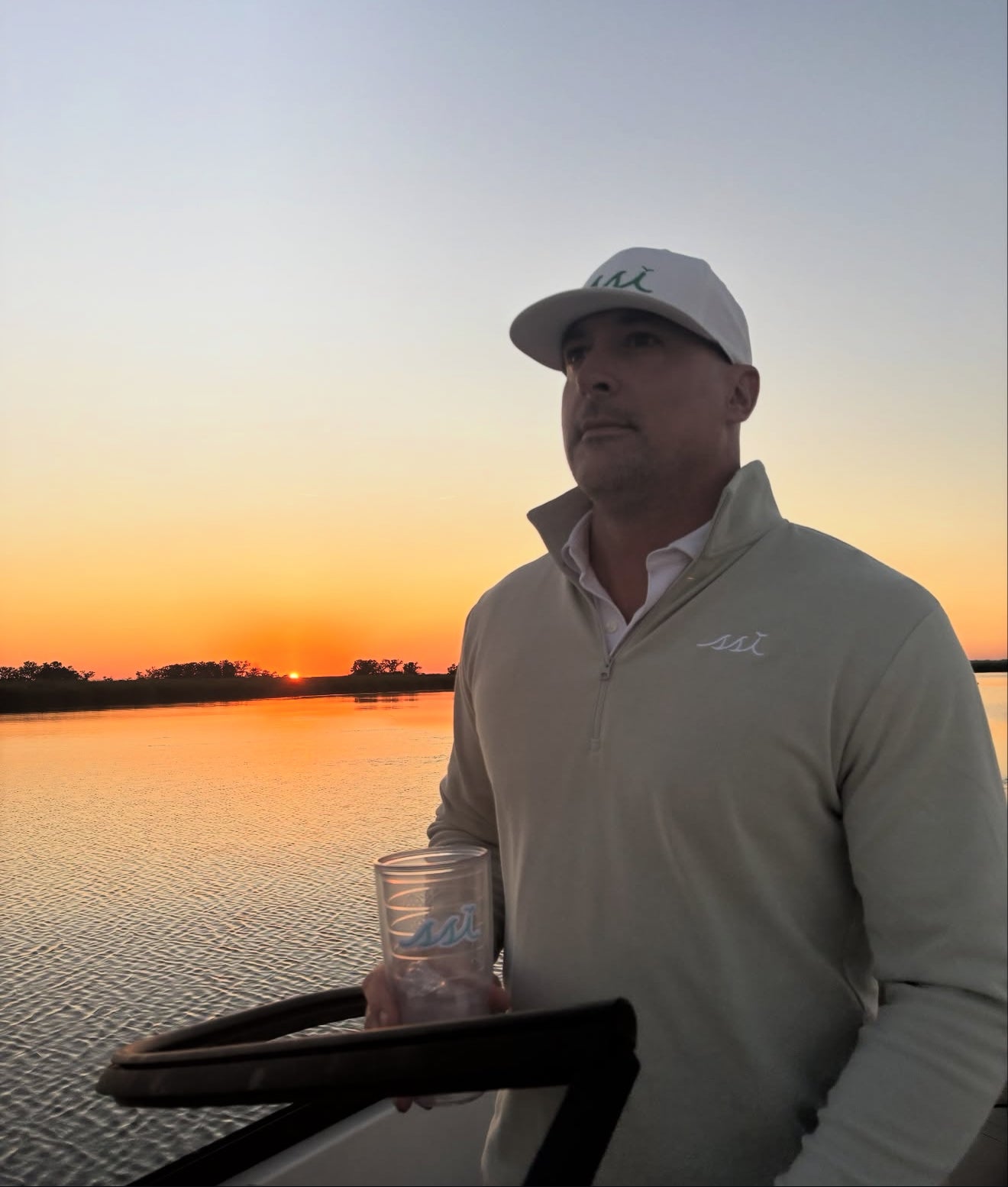 Men's Sage Ultrasoft Quarter Zip Pullover — White SSI Logo