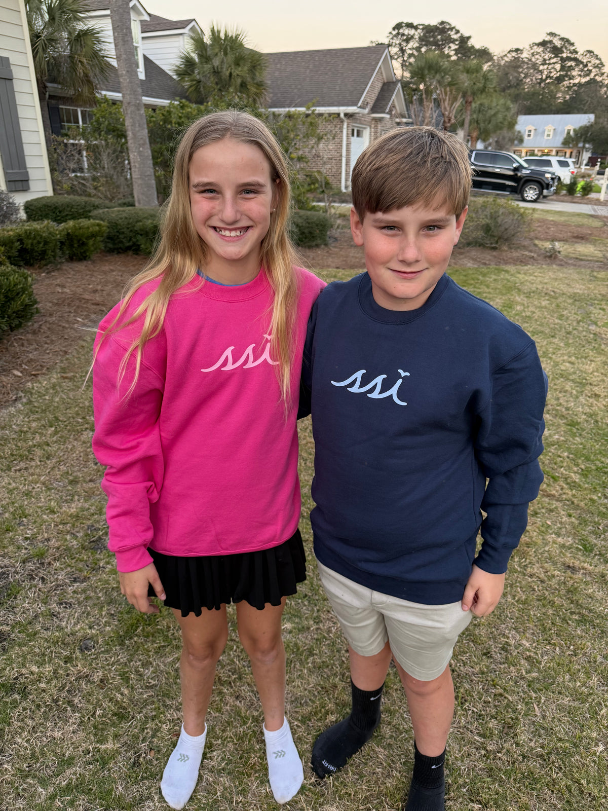 Navy Kids St. Simons Island Sweatshirt — Light Blue SSI Logo