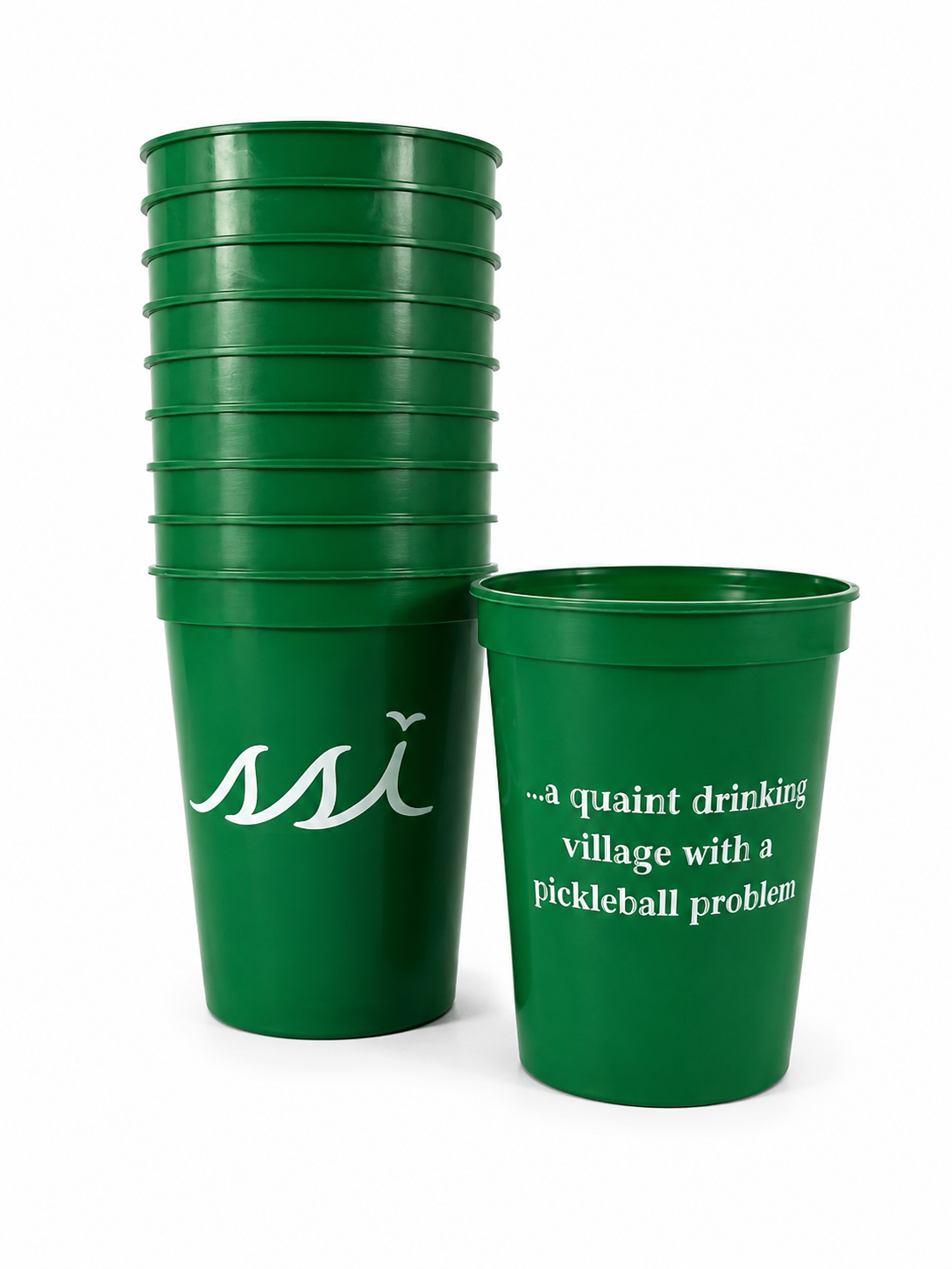 16oz Stadium Cups Green with White Pickleball Problem 10 Pack