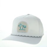 White Trucker Hat - Palm Trees Patch , White/Gray Rope - Legacy Caddy Hat