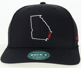 Black State Outline Hat - White State - Red Logo - Go Dawgs Legacy Back 9 Hat