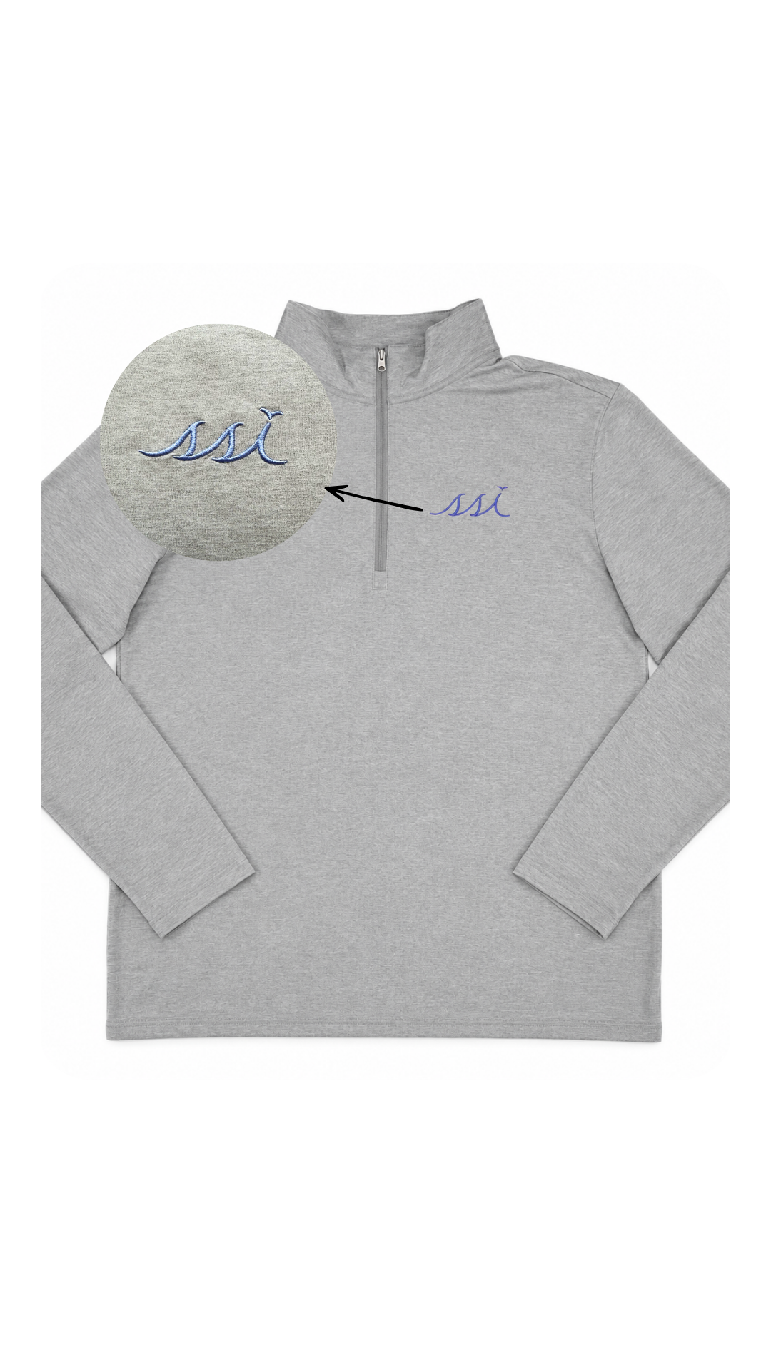 Men’s Heathered Gray 1/4 Zip Pullover with Light Blue Saint Simons Island Logo