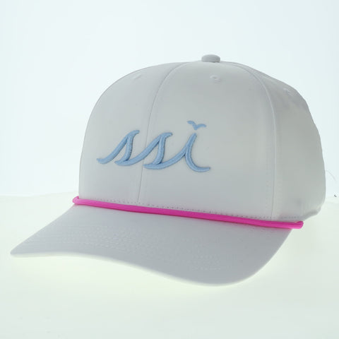 White Hat - Light Blue Raised Logo - Pink Rope - Legacy Back 9 Hat