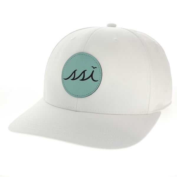 Coastal White Performance Cap — Round Teal Leather Patch