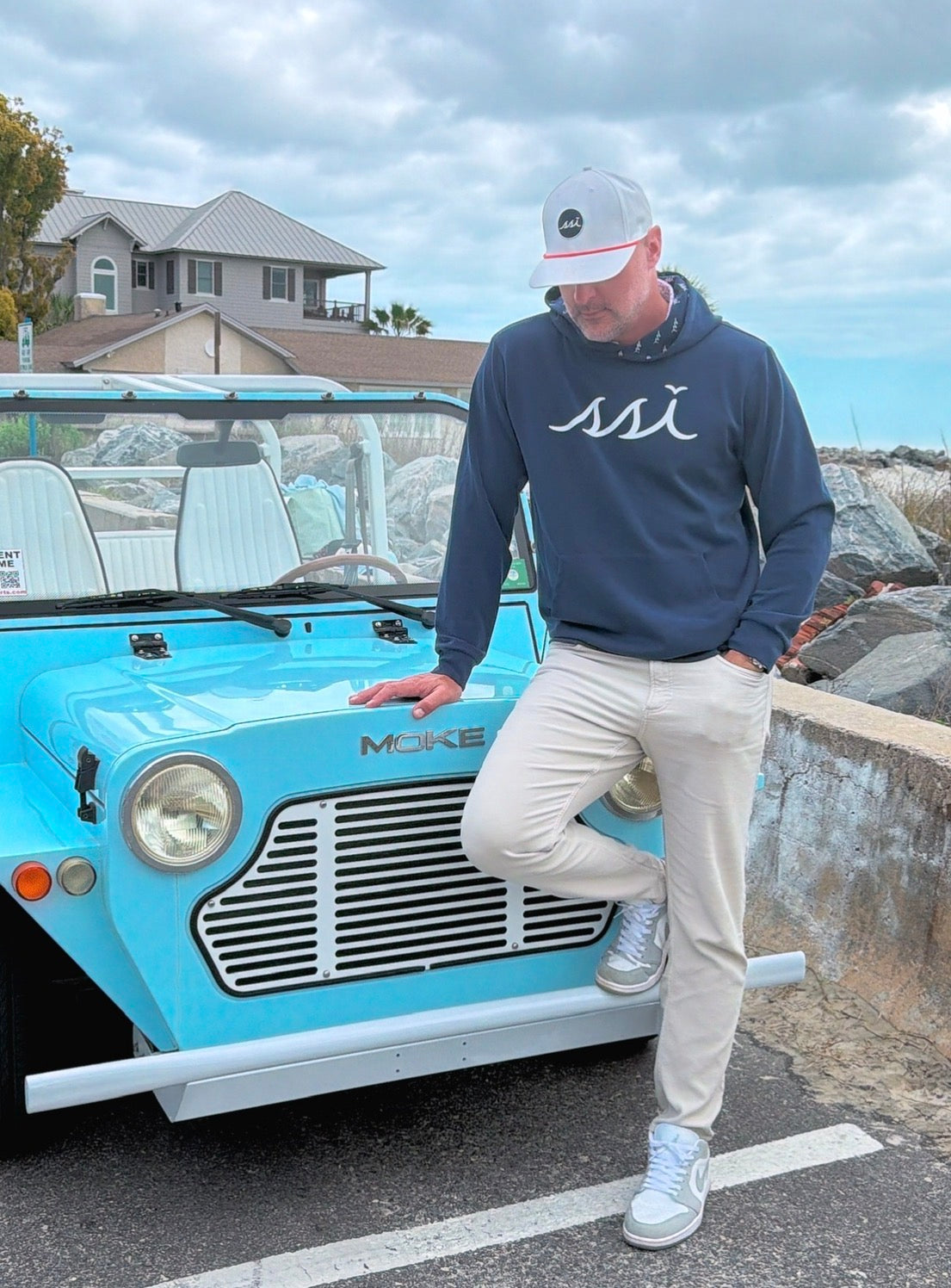 Navy Hoodie - White Logo Center Chest, Mixed White Logos Inside of Hoodie, Front Pocket