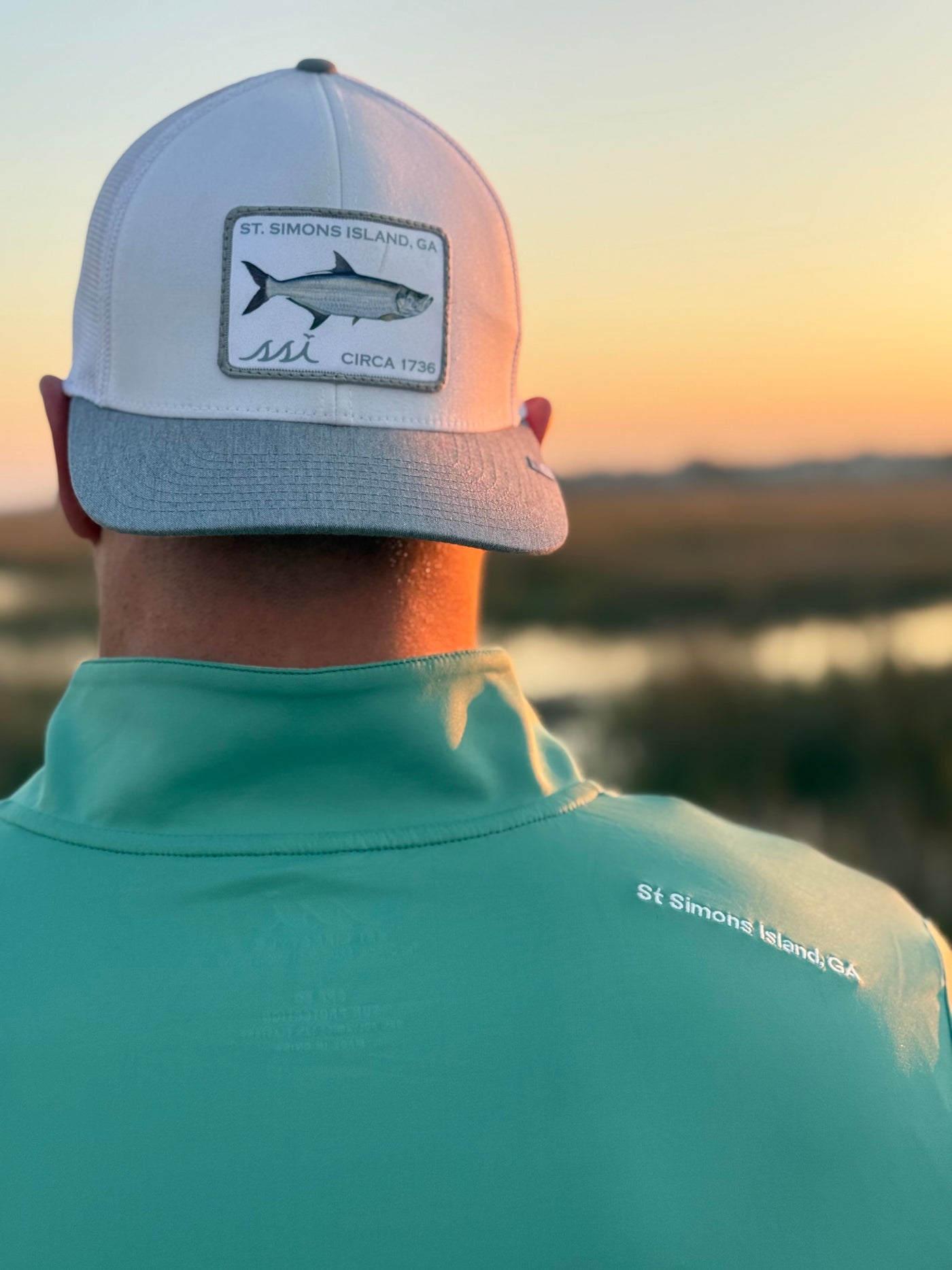 Green Men’s St. Simons Island Performance Quarter Zip Pullover — White SSI Logo