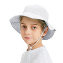 White Bucket Hat with Navy Logo