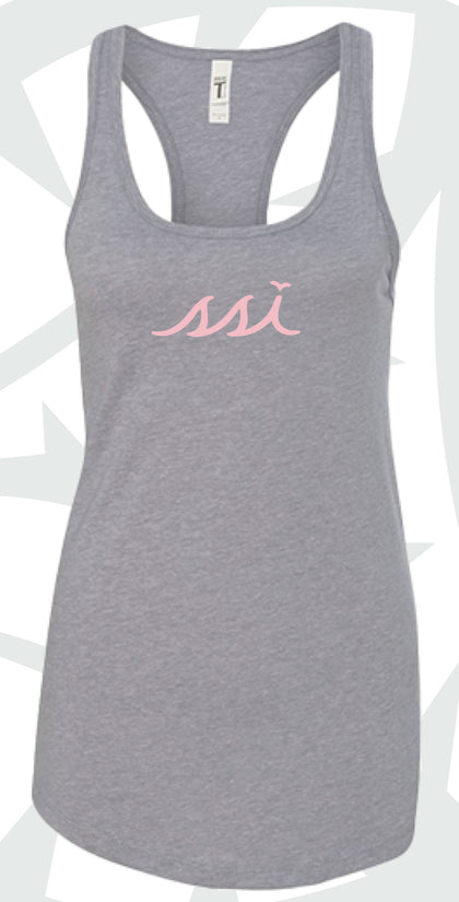 Heather Gray Racerback Tank Top with Peach Logo