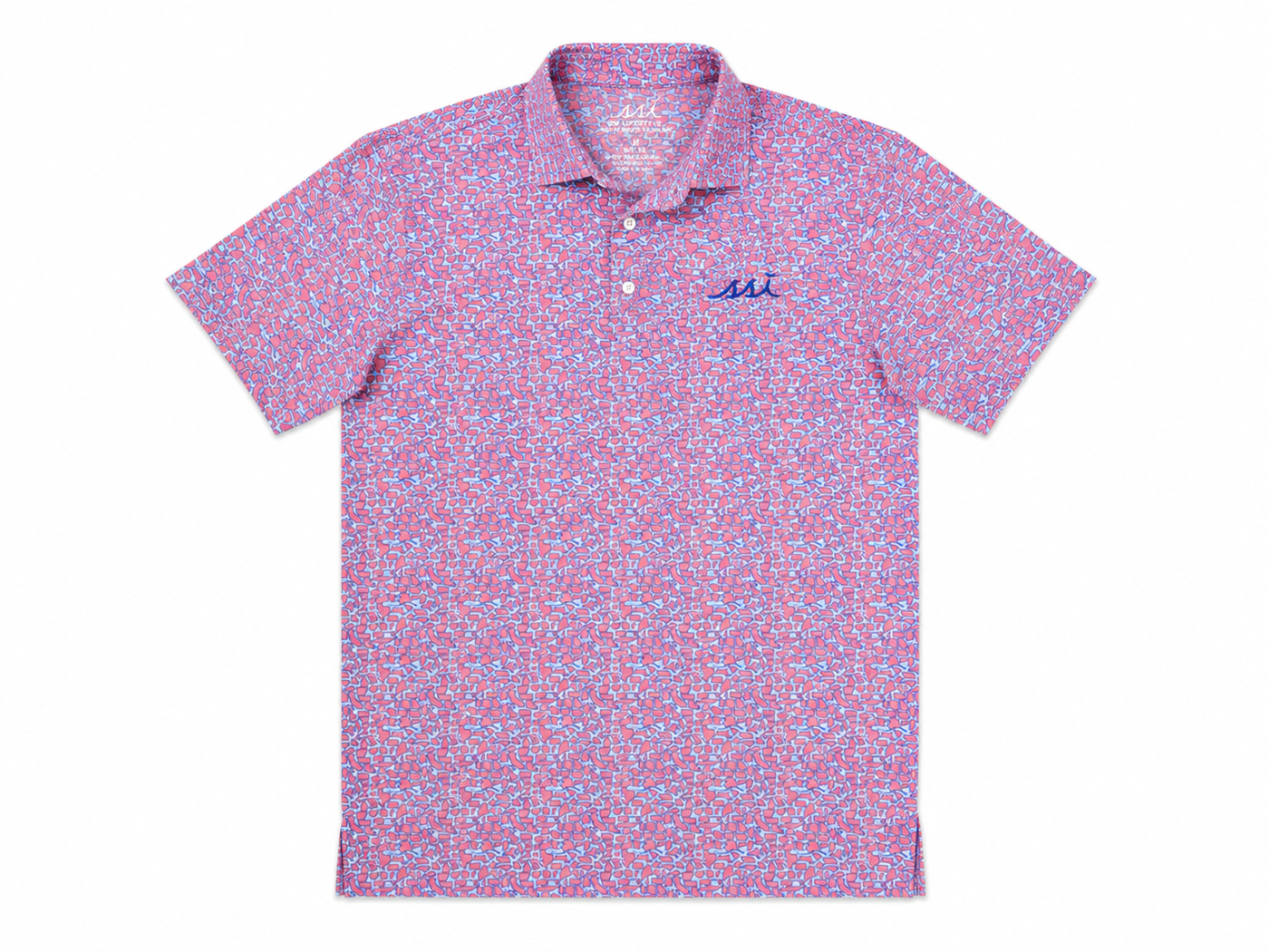 Men’s Pink & Blue States Print Performance Polo — Navy SSI Logo