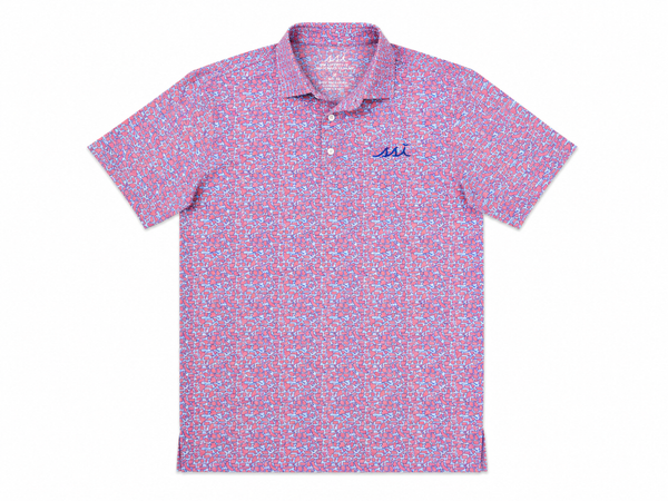 Kids’ Pink & Blue States Print Performance Polo — Navy SSI Logo