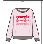 Cardinal Pink Warm Up Crewneck Sweatshirt - Georgia Georgia Georgia Front - Chicka-d