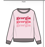 Cardinal Pink Warm Up Crewneck Sweatshirt - Georgia Georgia Georgia Front - Chicka-d