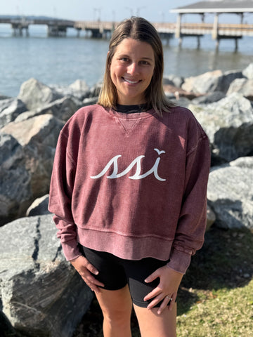 Corded Crew Sweatshirt Maroon color- White Logo Center Chest