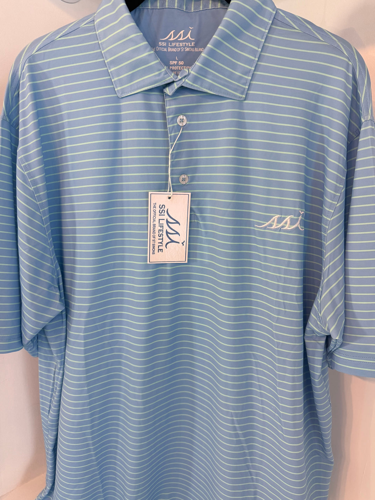 Light Blue & Aqua Stripe Stretch Performance Kid's Polo
