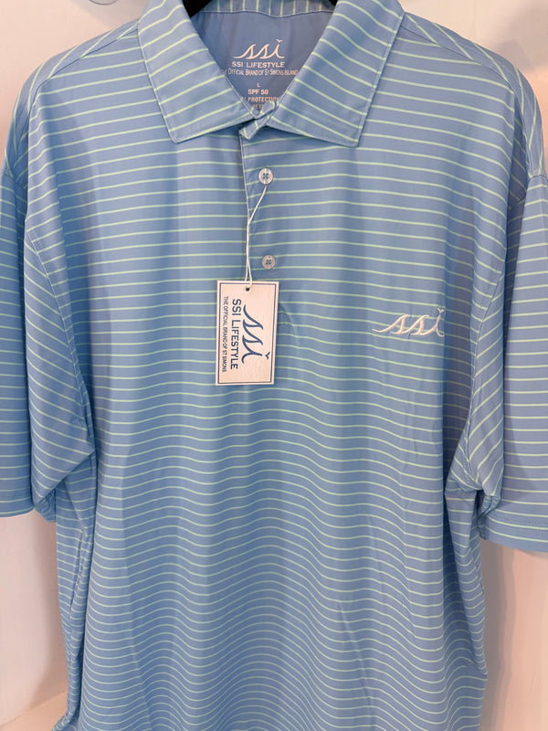 Light Blue & Aqua Stripe Stretch Performance Kid's Polo