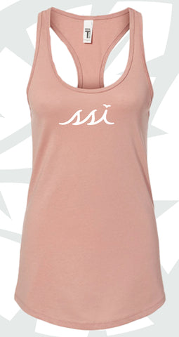 Desert Pink Racerback Tank Top with White Logo