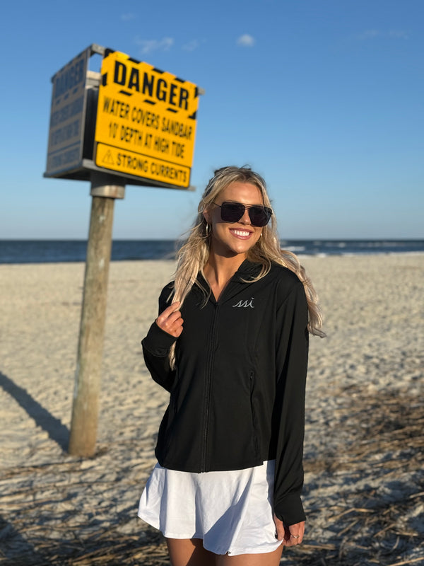 Black Full Zip Activewear Hoodie Jacket - Reflective Logo