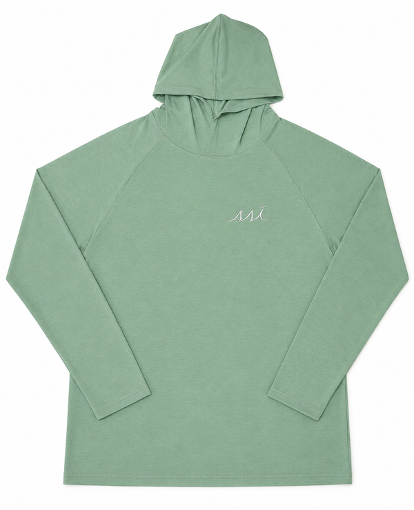 Cozy Heathered Green T Shirt Hoodie - White Logo on Chest