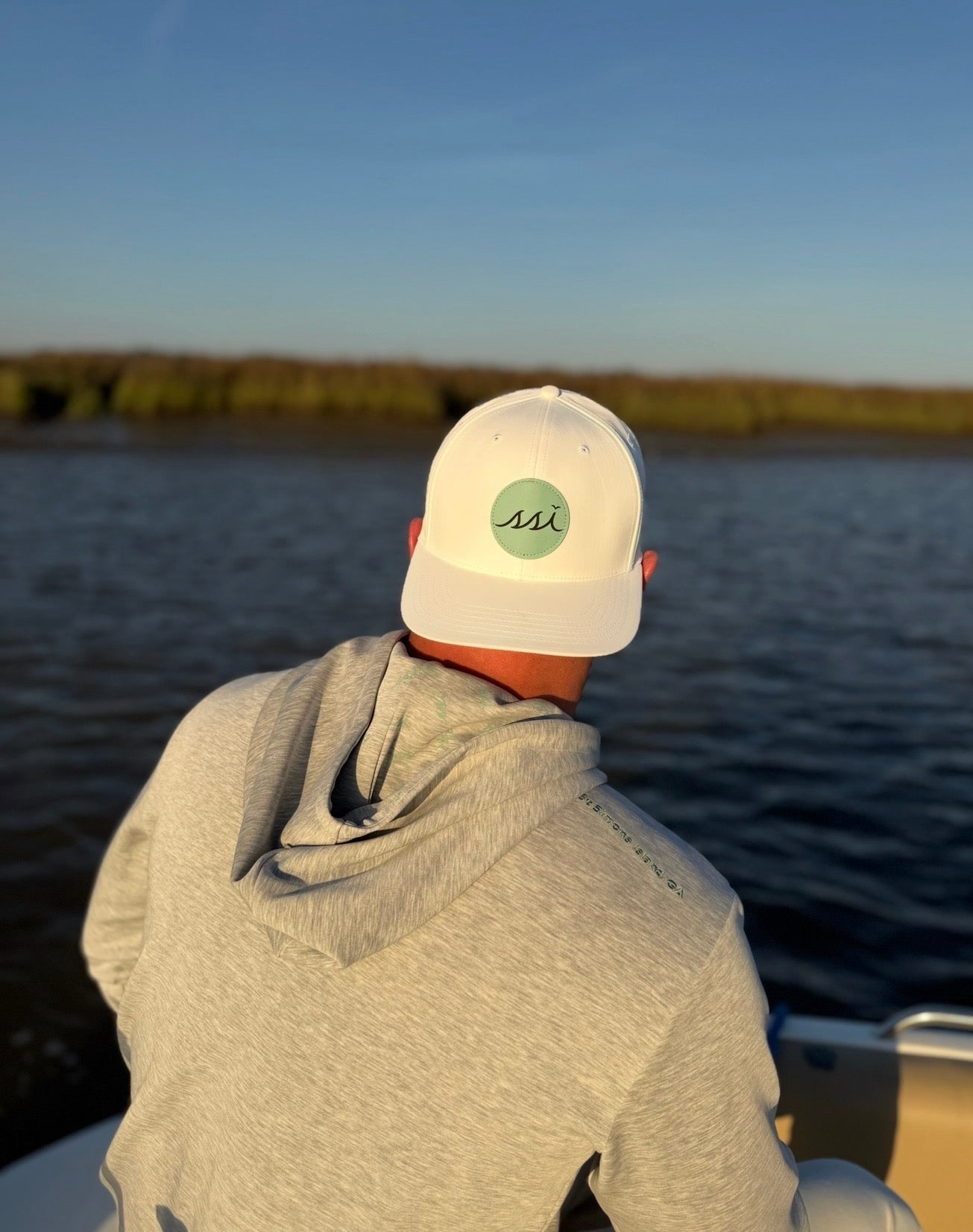 Ultrasoft Heathered Gray St. Simons Island Hoodie — Green SSI Logo & Logo-Lined Hood