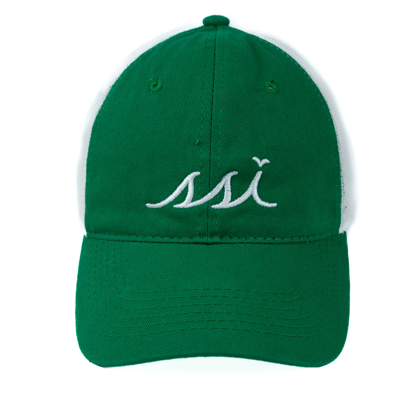 Green Outdoor Hat / White Logo / White Mesh Back Adjustable