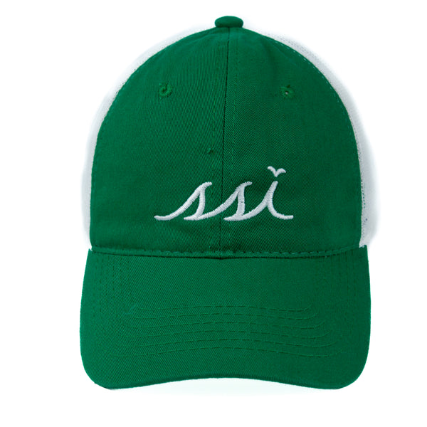 Green Outdoor Hat / White Logo / White Mesh Back Adjustable
