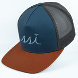 Slate Hat, Charcoal Mesh Back, Rust Bill / Light Blue Logo/ Outdoor Cap