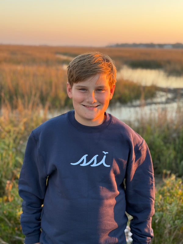 Kids Navy Sweatshirt with Light Gray Logo on front