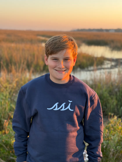 Kids Navy Sweatshirt with Light Gray Logo on front