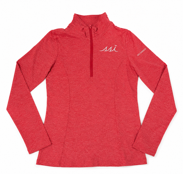 Ladies 1/4 Zip Pullover Heathered Red with White logo- Go Dawgs on Left Arm