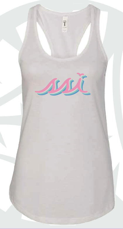 White Racerback Tank Top with Pink Cascade Logo