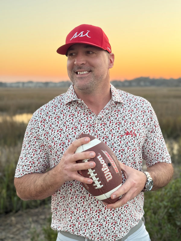 Men's White Gameday Performance Polo Shirt — Allover Print