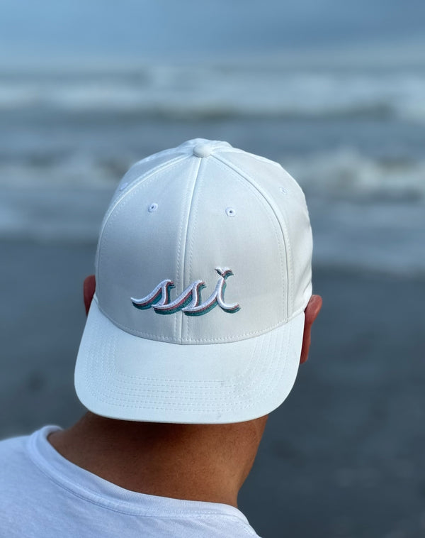 White St. Simons Island Hat — Cascade Multicolor SSI Logo