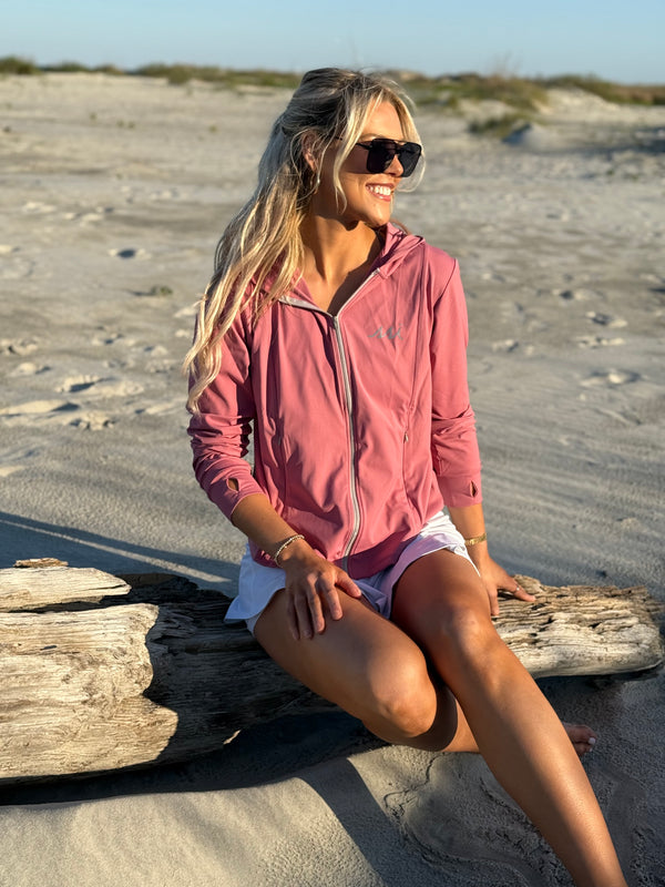 Women's Dusty Rose St. Simons Island Full Zip Hooded Jacket — Reflective SSI Logo