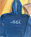 Navy Modal Blend Hoodie Sweatshirt with Gray Logo on Front