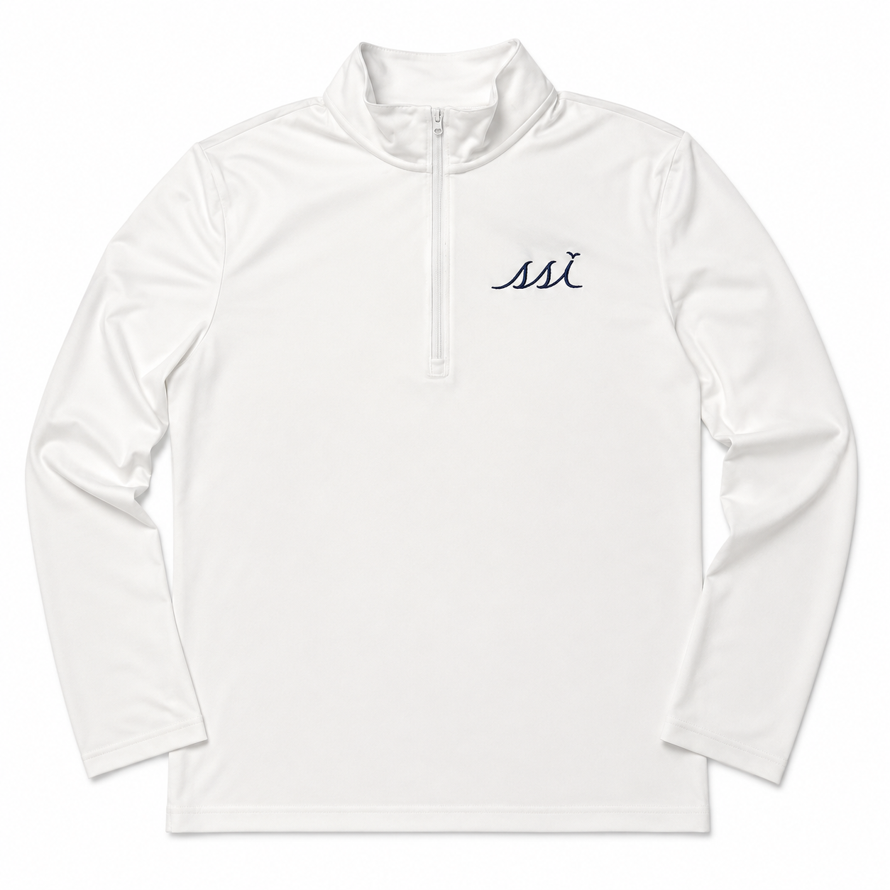 Mens 1/4 Zip Pullover White with Navy logo