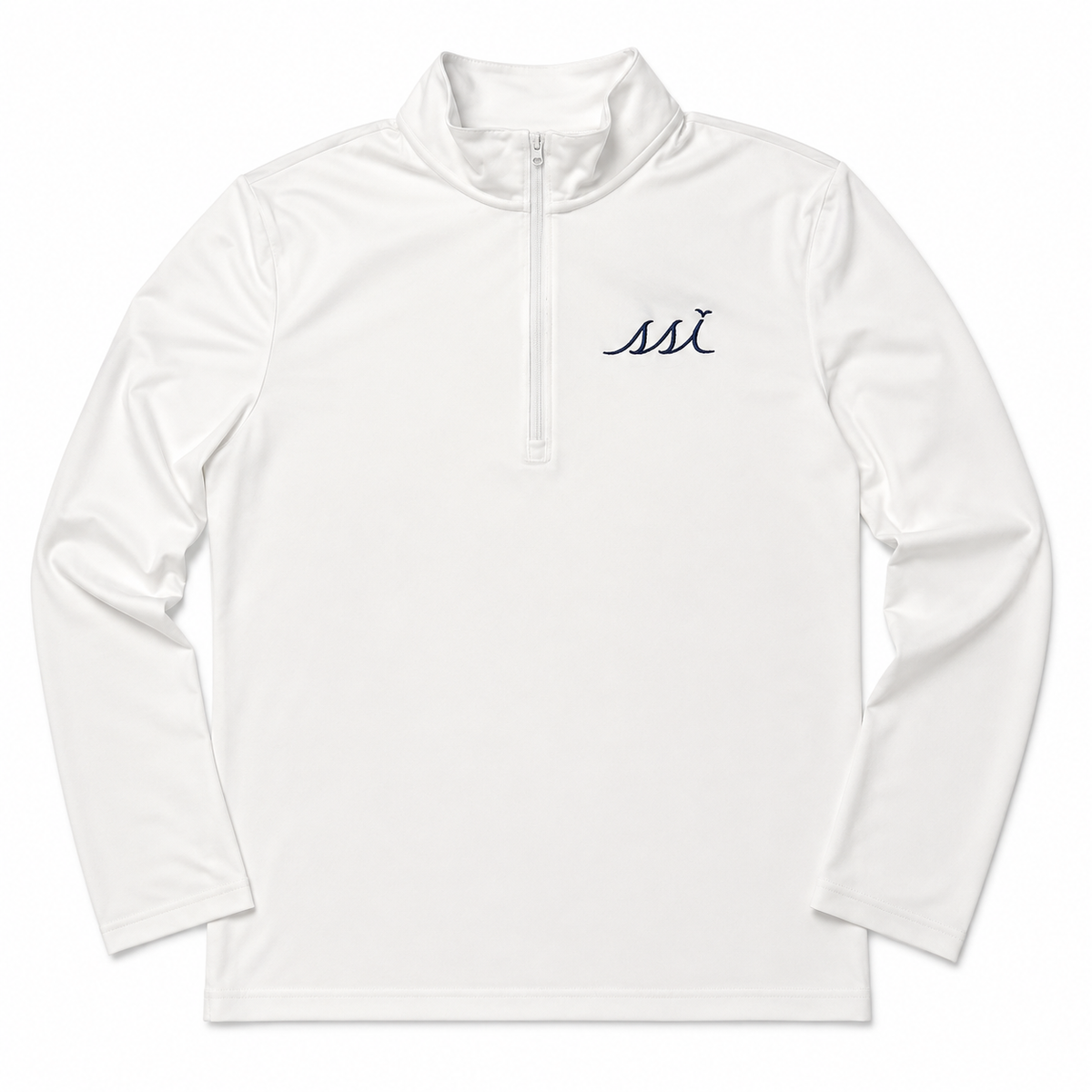 Mens 1/4 Zip Pullover White with Navy logo