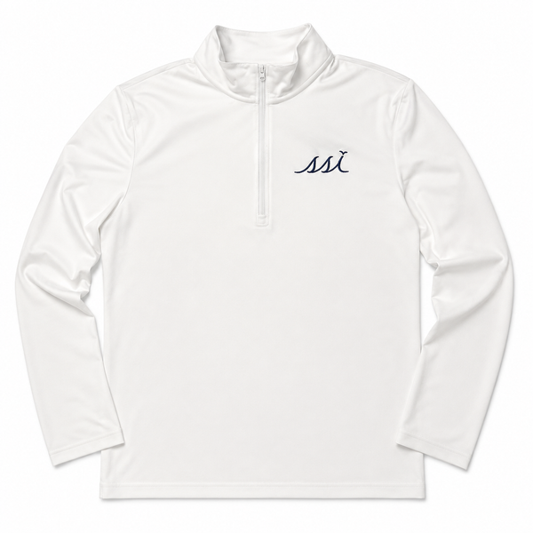 Mens 1/4 Zip Pullover White with Navy logo