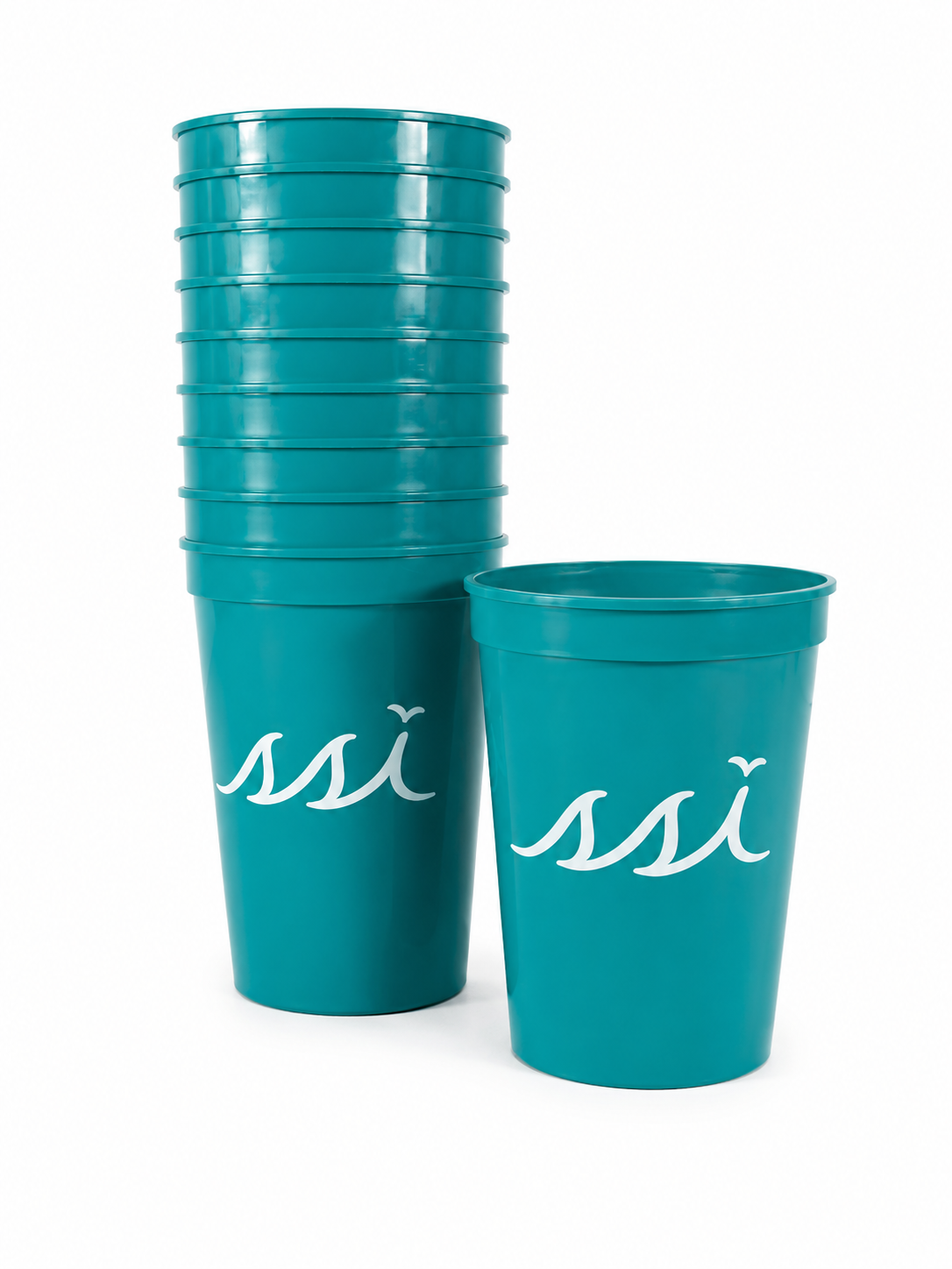 St. Simons Island Aqua 16 oz Stadium Cups — White SSI Logo 10 Pack