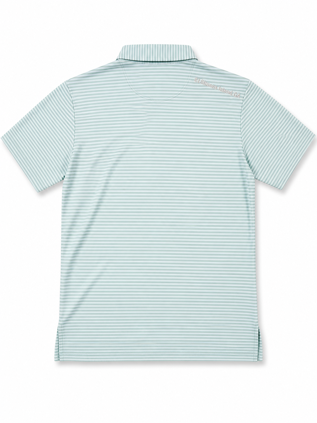 Men's Seafoam and Gray Stripe Performance Polo Shirt — White SSI Logo