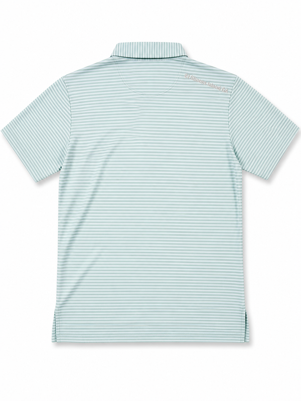 Men's Seafoam and Gray Stripe Performance Polo Shirt — White SSI Logo