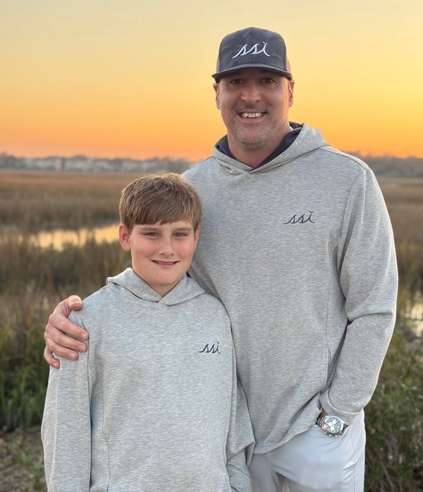 Kids Heathered Gray Hoodie - Navy Logo Left Chest, Navy Inside of Hoodie, Side Pockets