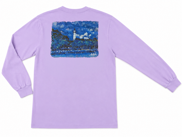 Comfort Colors Lavender St. Simons Island Long Sleeve Tee — Lighthouse Watercolor Back Print
