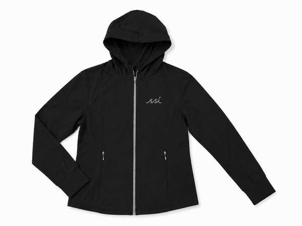 : Black Full-Zip Hooded Activewear Jacket — Reflective SSI Logo