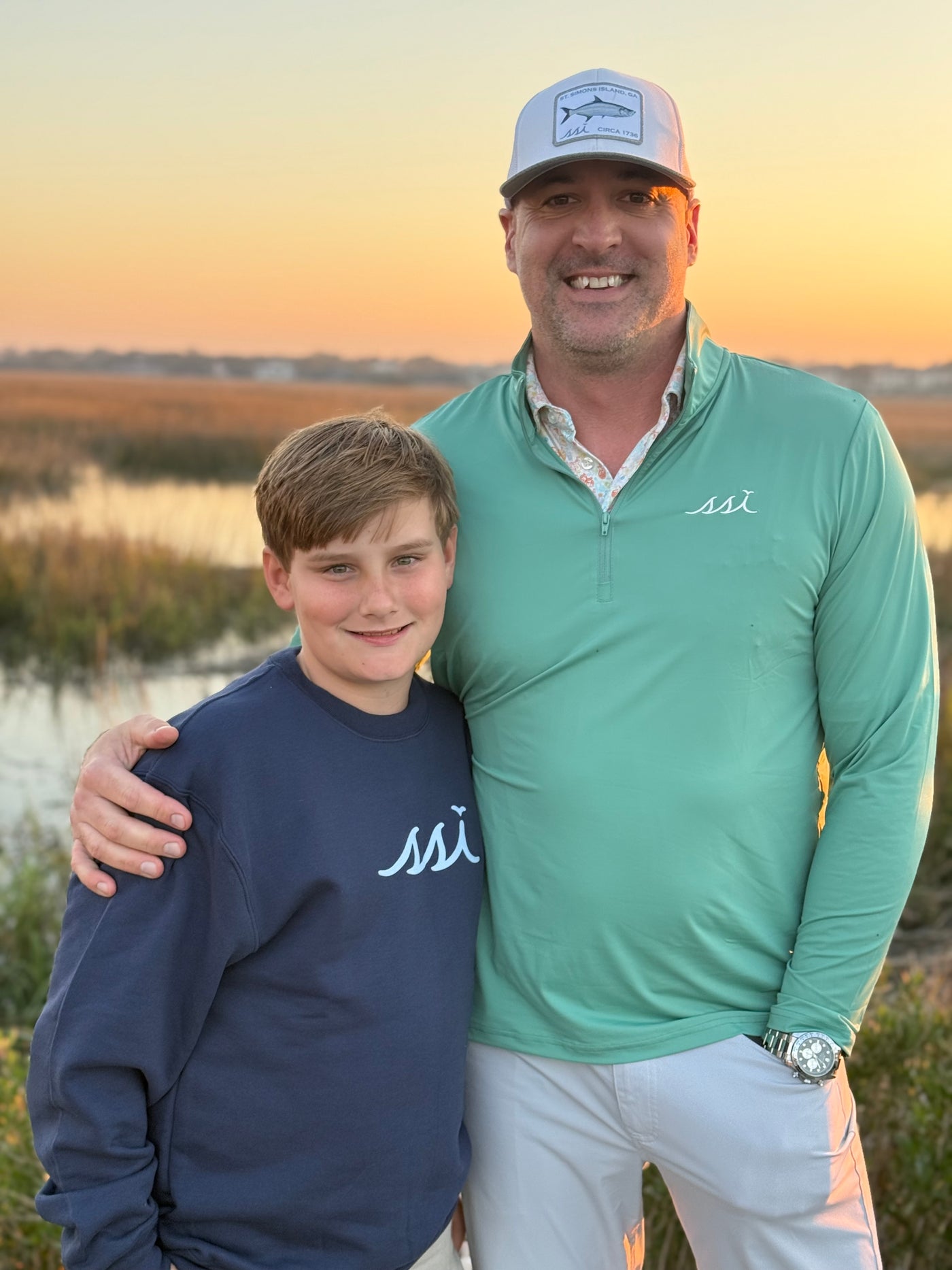 Green Men’s St. Simons Island Performance Quarter Zip Pullover — White SSI Logo