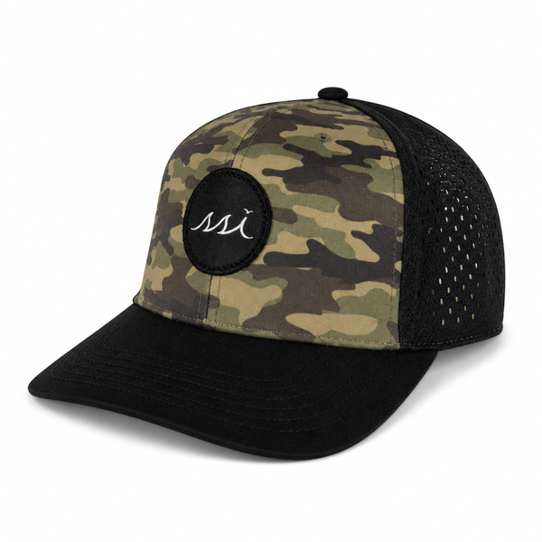 Olive Camo Mid-Pro Cap — Black Mesh Back & Round SSI Patch