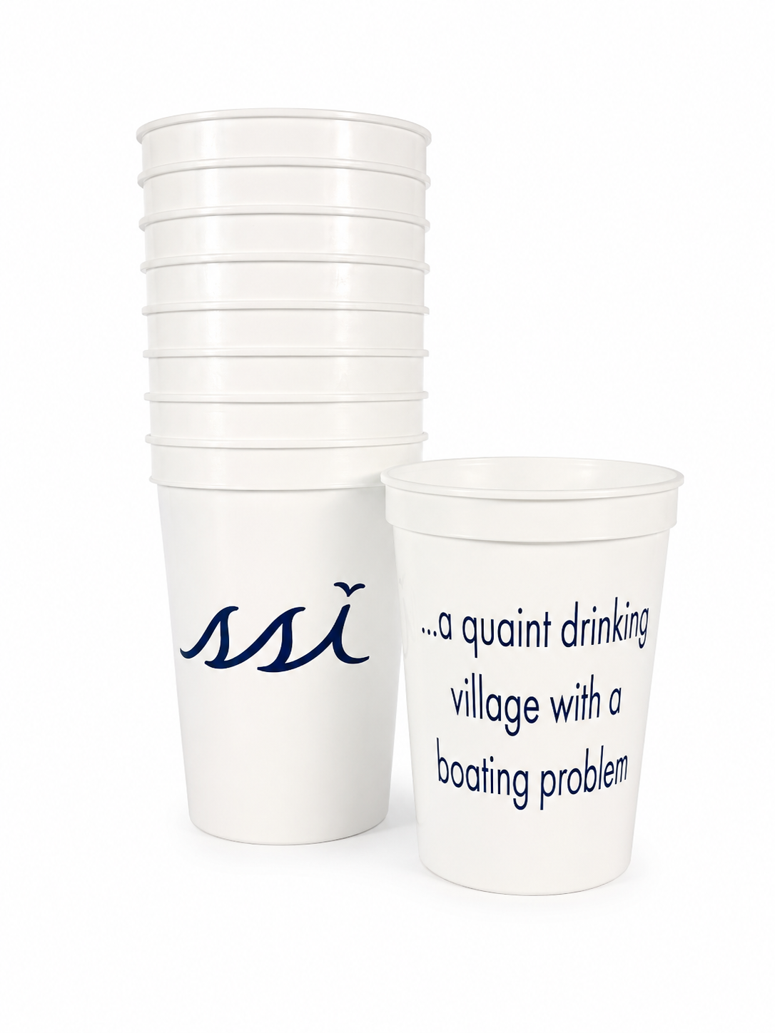 St. Simons Island White 16 oz Stadium Cups — Quaint Drinking Village 10 Pack